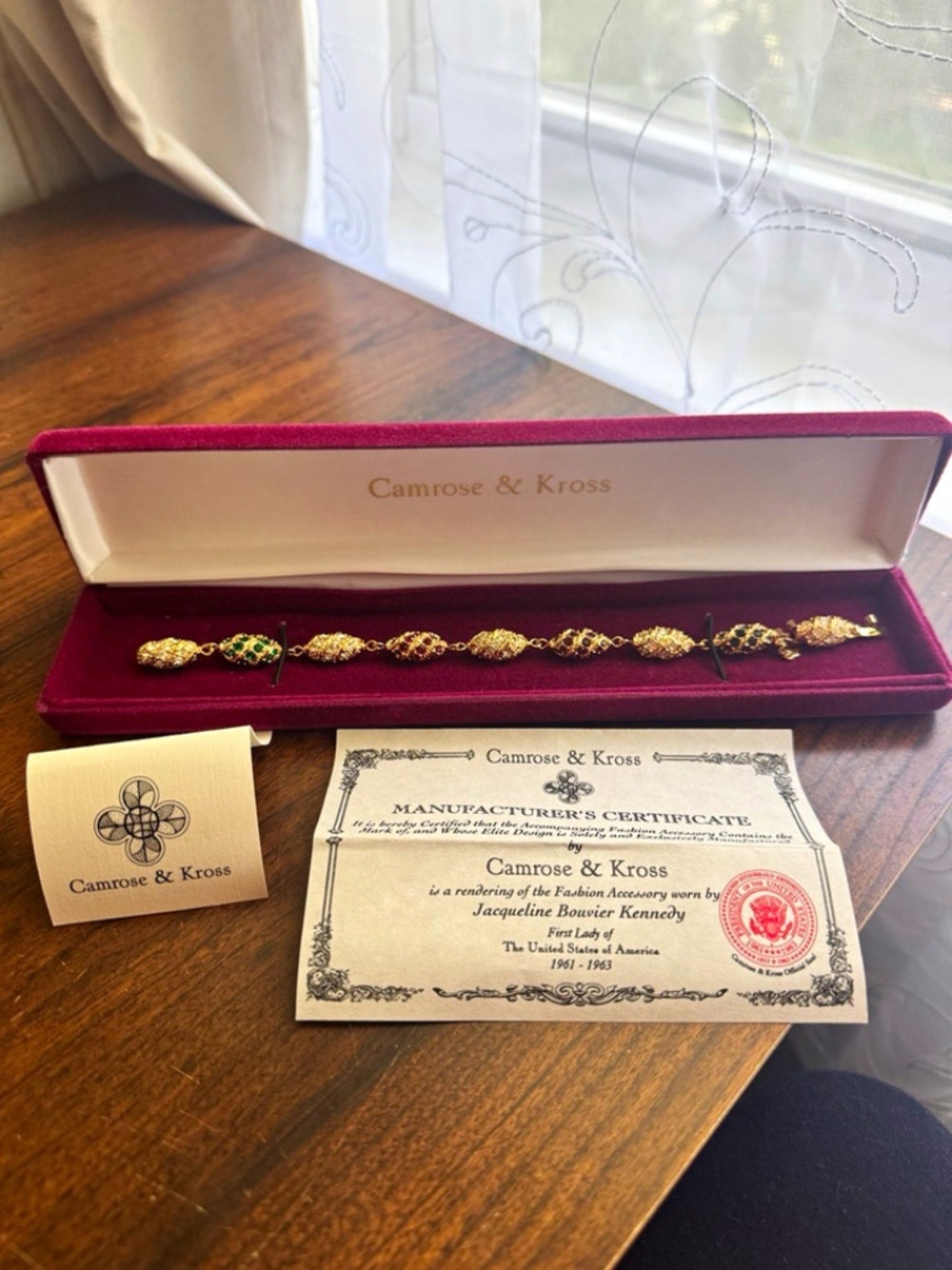 Camrose & Kross Gold Link Chain Bracelet w/ Multicolor Crystal, NIB & Cert